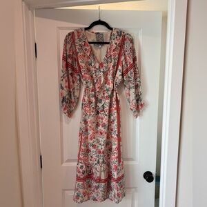Johnny Was Floral Midi Dress - Red and Cream